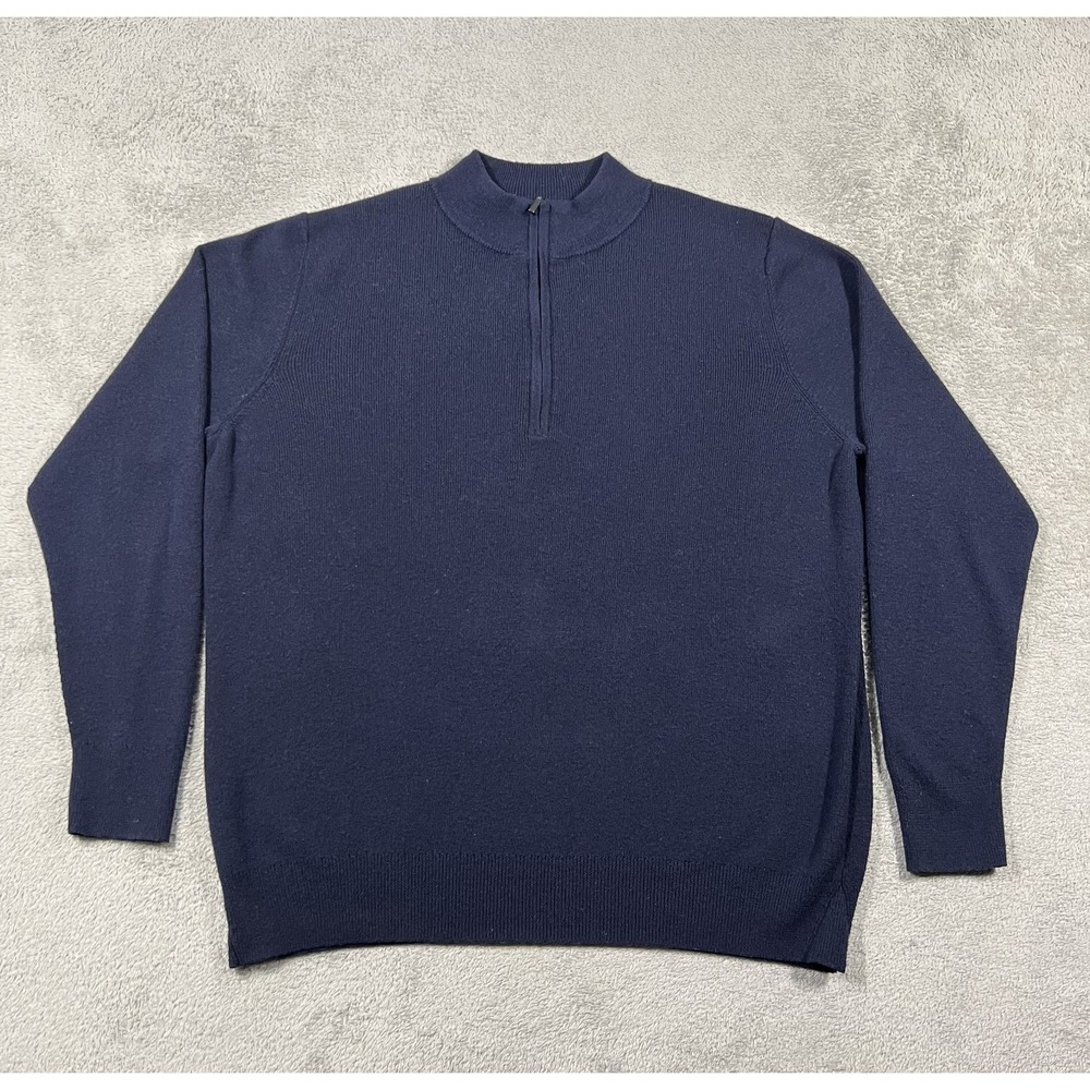 Unbound Merino Knit 1/4 Zip Sweater Mens XL Blue Merino Wool Blue